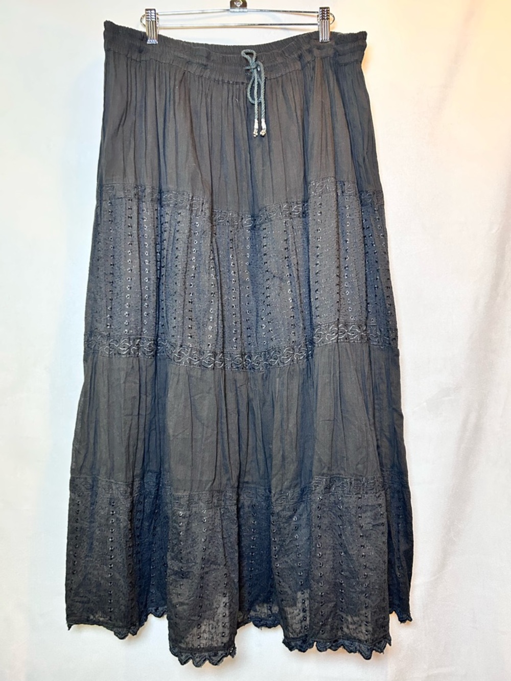 Reflex Black Cotton Tiered Maxi Skirt Boho Peasant Fairy Grunge Witchy Free Size